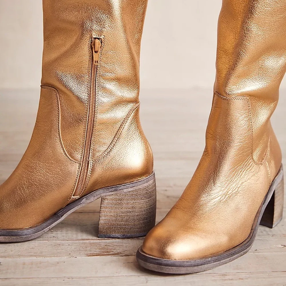 FREE PEOPLE Leather Metallic Boots